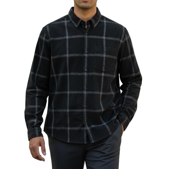 Express Mens Button Down Shirt Black Plaid Grunge Alt Long Sleeve Casual XL - Picture 1 of 5